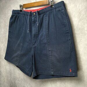 Polo RL Mens Shorts size XXL 38 - 40 Blue Flat Front Drawstring Elastic Waist
